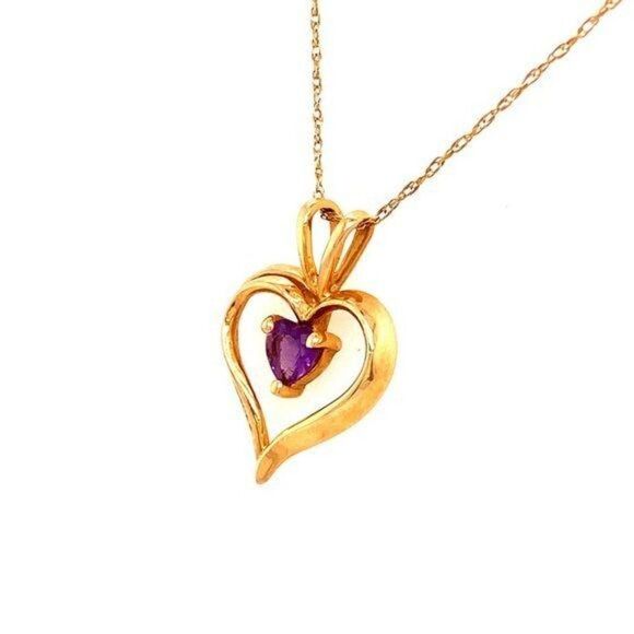SOLD 14k Amethyst Heart Pendant Necklace - Picture 8 of 11